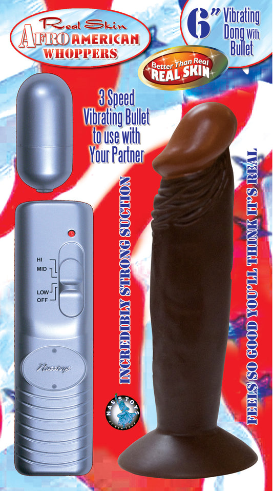 Afro American Whoppers 6 Inch Vibrating Dong With Bullet - Brown | NW2234-2