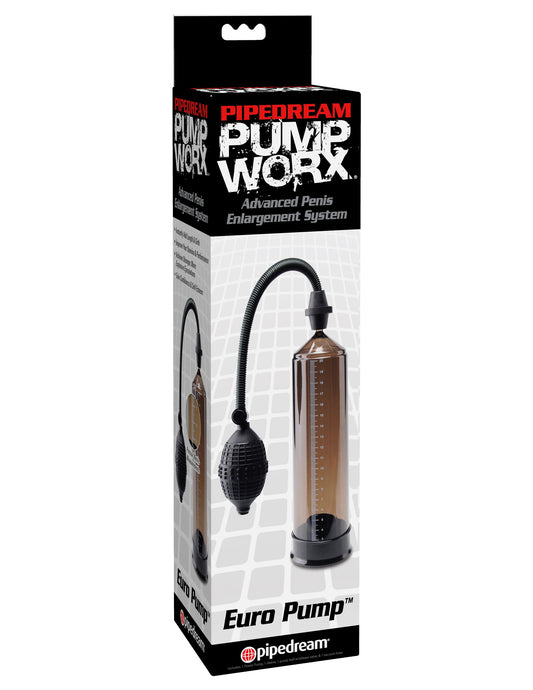 Pump Worx Euro Pump - Black PD3259-23 603912294521 from EdgingWarehouse.com where we sell the best male sex toys and fleshlight type strokers for masturbation, edging and gooning and other men's health and sexual wellness items.