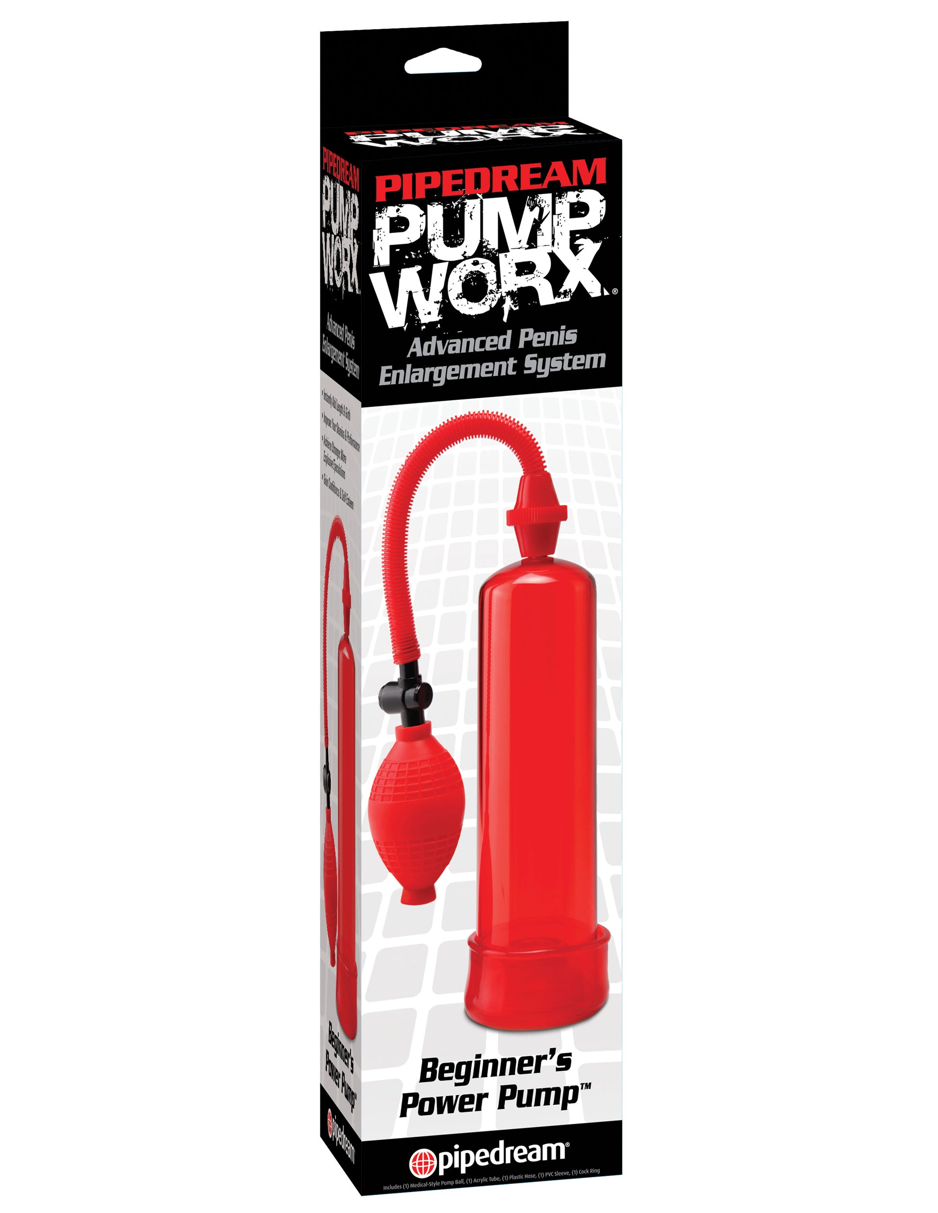 Pump Worx Beginners Power Pump - Red PD3260-15 603912294552 from EdgingWarehouse.com where we sell the best male sex toys and fleshlight type strokers for masturbation, edging and gooning and other men's health and sexual wellness items.