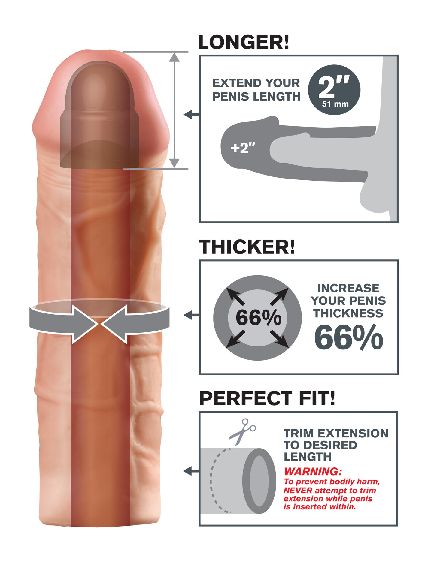 Fantasy X-Tension Mega 2-Inch Extension - Flesh | PD4114-21