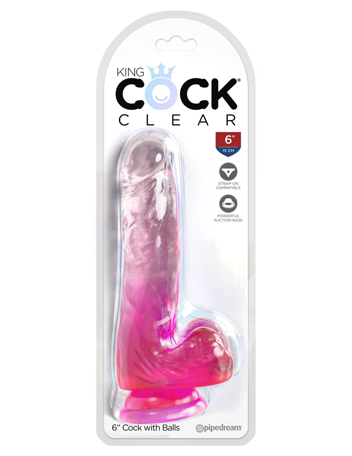 King Cock Clear 6 Inch With Balls - Pink | PD5752-11