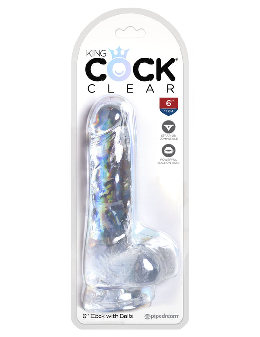 King Cock Clear 6 Inch Cock With Balls | PD5752-20