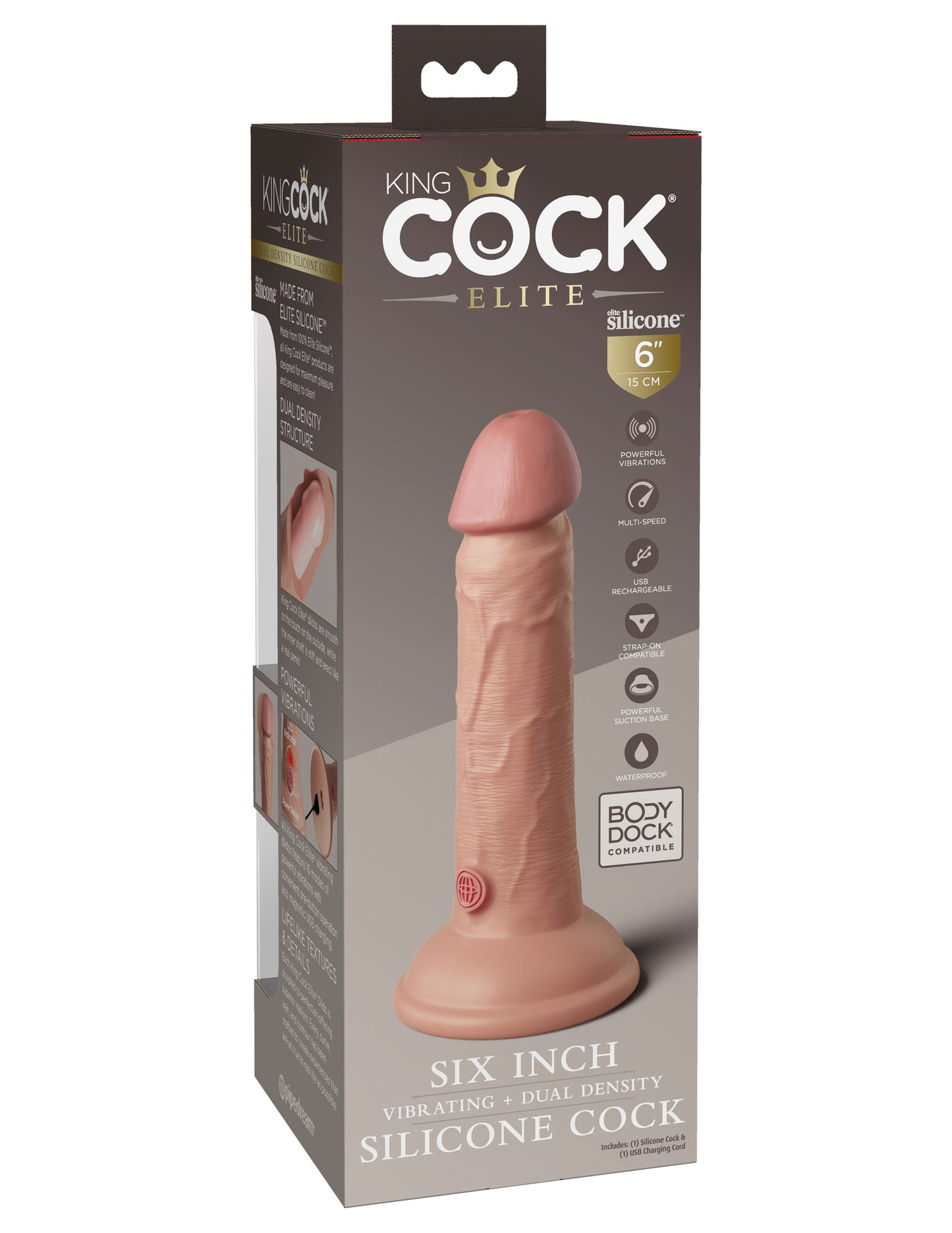 King Cock Elite 6 Inch Vibrating Silicone Dual Silicone Dual Density Cock - Light | PD5776-21