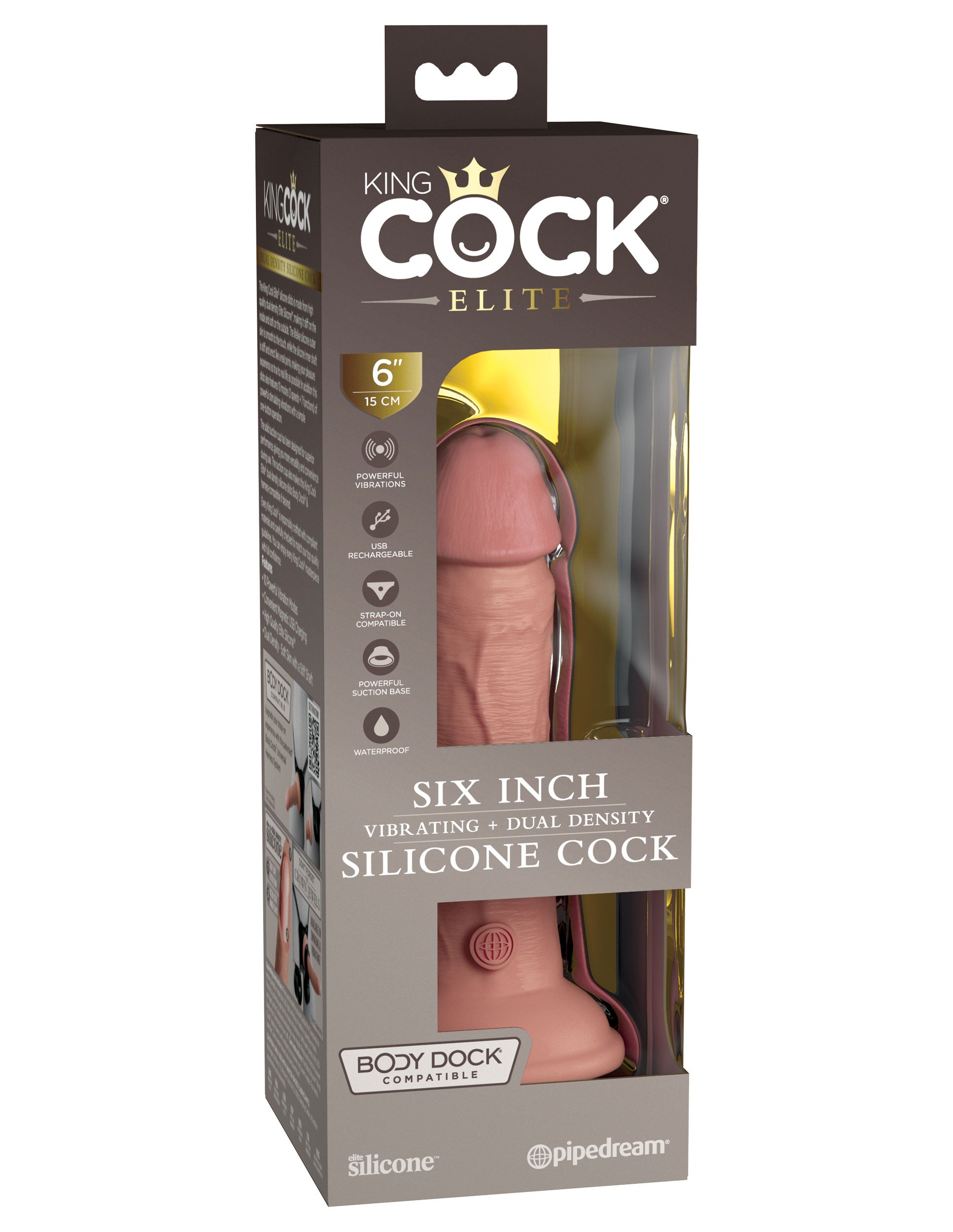 King Cock Elite 6 Inch Vibrating Silicone Dual Silicone Dual Density Cock - Light | PD5776-21