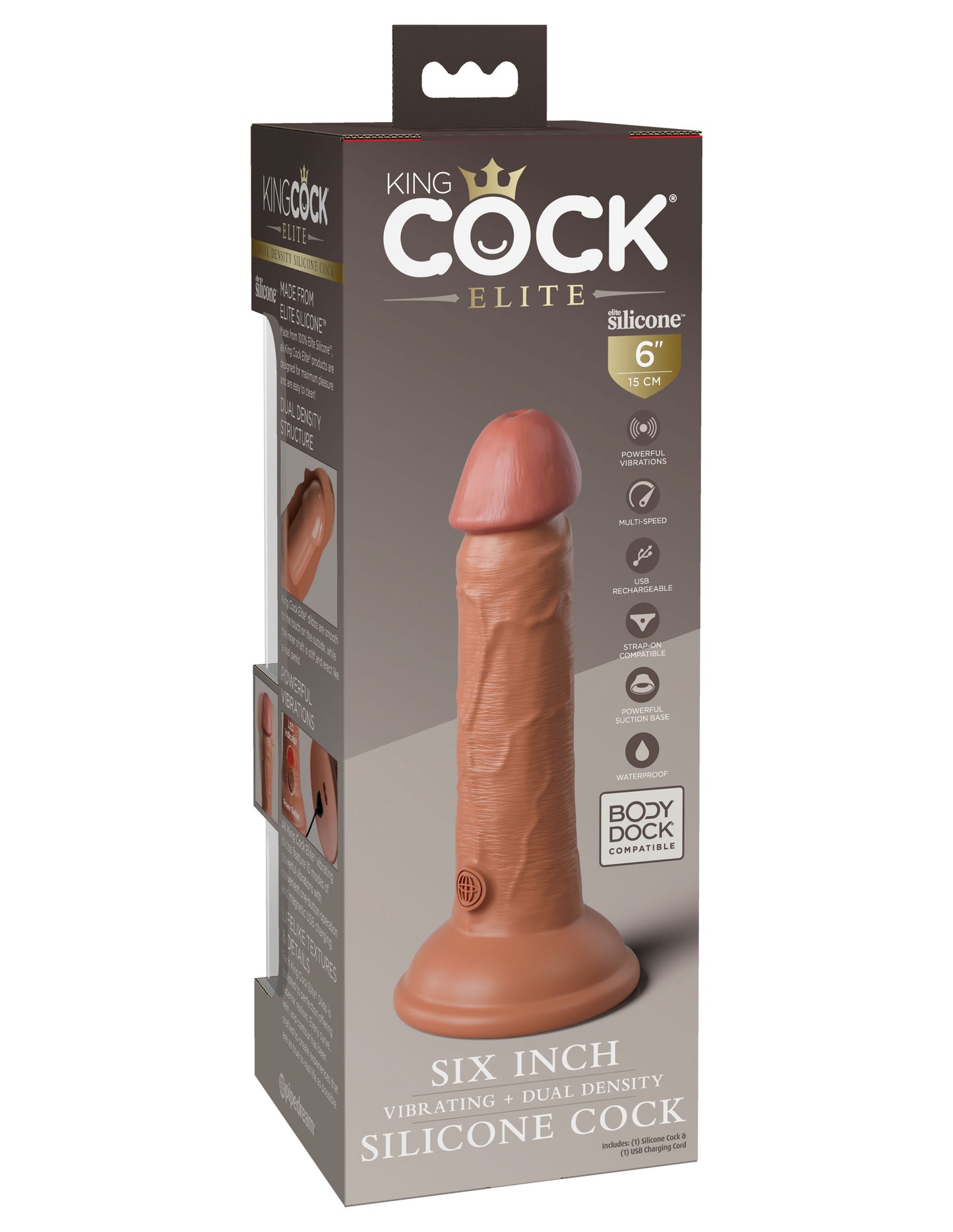 King Cock Elite 6 Inch Vibrating Silicone Dual Silicone Dual Density Cock - Tan | PD5776-22