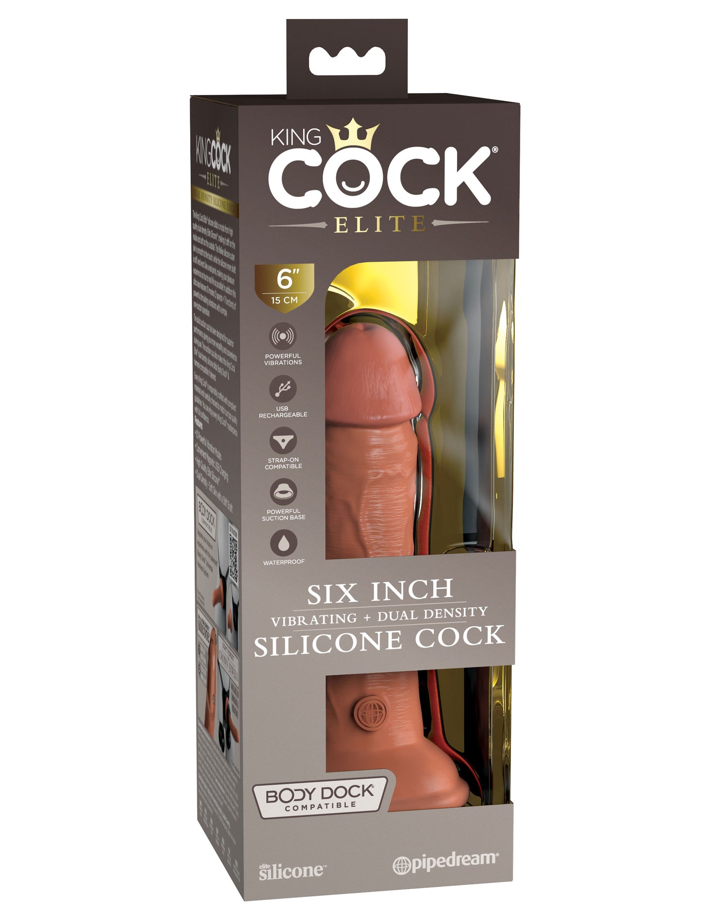 King Cock Elite 6 Inch Vibrating Silicone Dual Silicone Dual Density Cock - Tan | PD5776-22