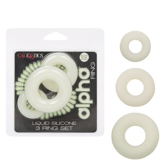 Alpha Glow-in-the-Dark Liquid Silicone 3 Ring Set - White | SE1492332