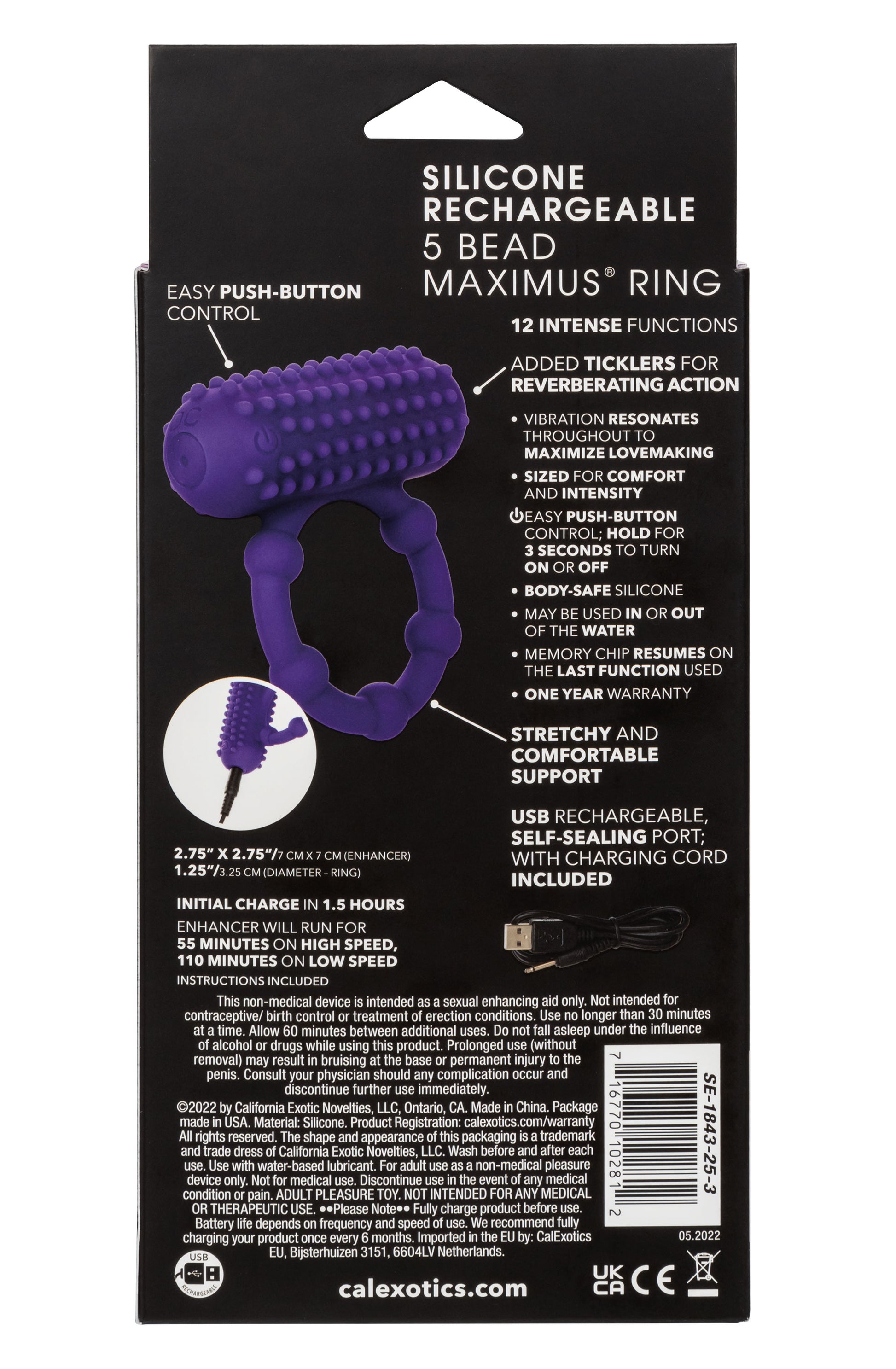 Silicone Rechargeable 5 Bead Maximus Ring - Purple SE1843253 716770102812 from EdgingWarehouse.com where we sell the best male sex toys and fleshlight type strokers for masturbation, edging and gooning and other men's health and sexual wellness items.