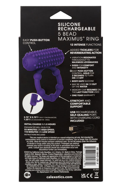 Silicone Rechargeable 5 Bead Maximus Ring - Purple SE1843253 716770102812 from EdgingWarehouse.com where we sell the best male sex toys and fleshlight type strokers for masturbation, edging and gooning and other men's health and sexual wellness items.