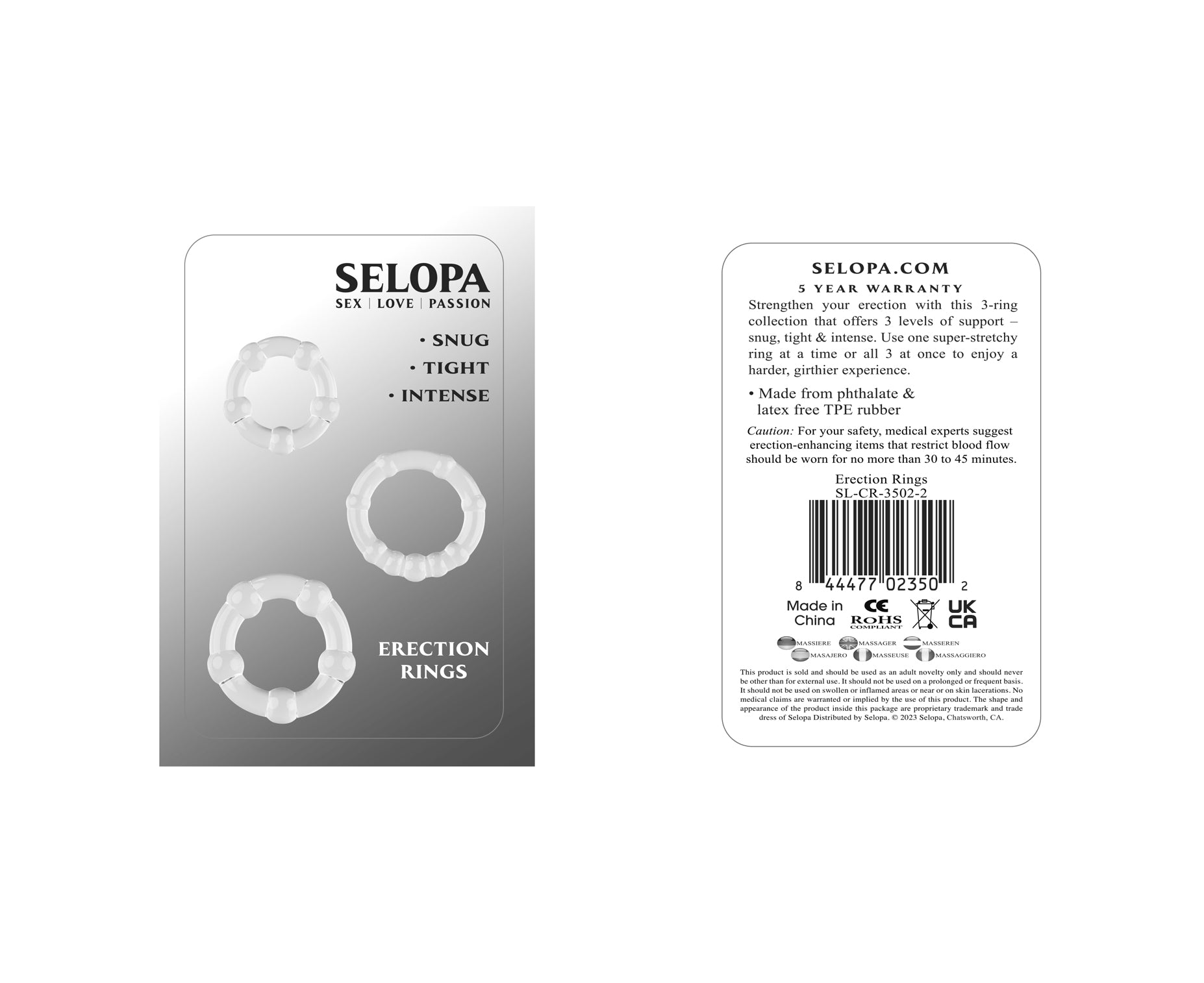 Erection Rings - Clear SL-CR-3502-2 844477023502 from EdgingWarehouse.com where we sell the best male sex toys and fleshlight type strokers for masturbation, edging and gooning and other men's health and sexual wellness items.