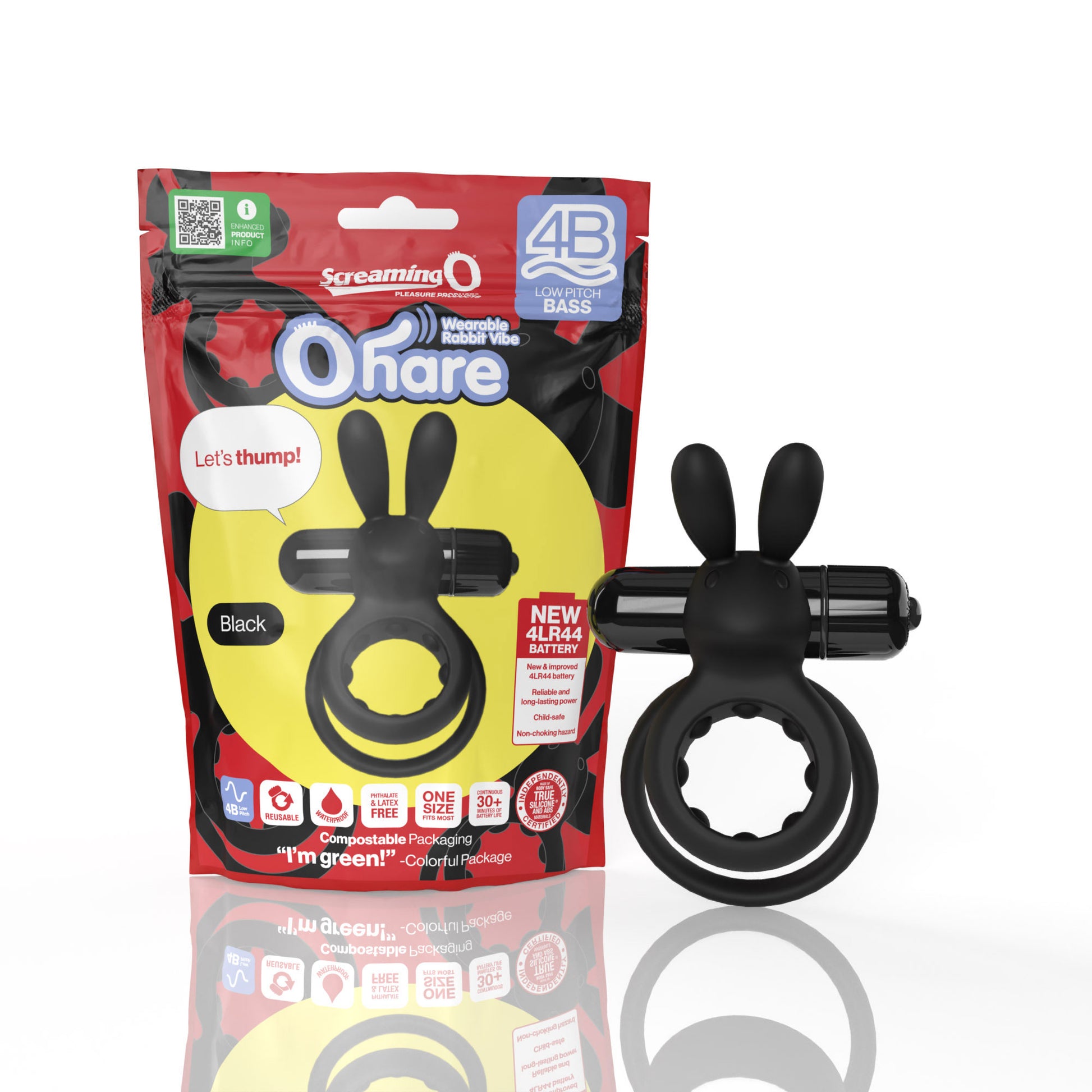 Screaming O 4b - Ohare Wearable Rabbit Vibe - Black SO-4BHAR-BL 817483015373 from EdgingWarehouse.com where we sell the best male sex toys and fleshlight type strokers for masturbation, edging and gooning and other men's health and sexual wellness items.
