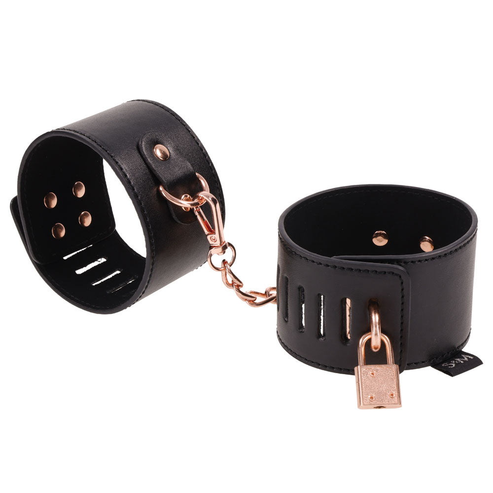 Brat Locking Cuffs - Black | Sportsheets | SS09849 | 646709098490 from EdgingWarehouse.com and EroticWarehouse.com where we sell the best adult sex toys and fleshlight type strokers for masturbation, edging and gooning and other adult health and sexual we