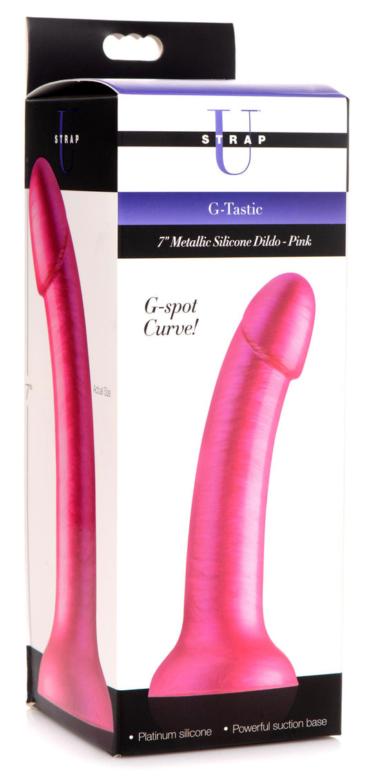 G-Tastic 7 Inch Metallic Silicone Dildo - Pink | SU-AG862-PNK