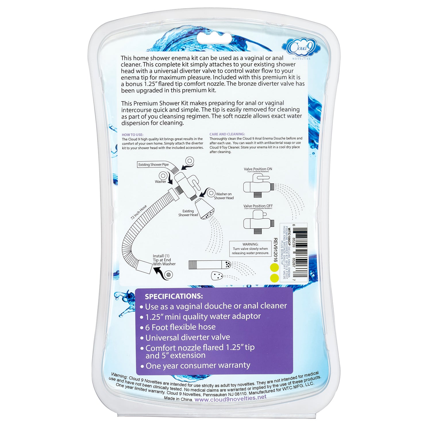 Fresh + Premium Shower Enema Kit with Diverter and Tips by Cloud 9 Novelties 685239852677 available at EroticWarehouse.com