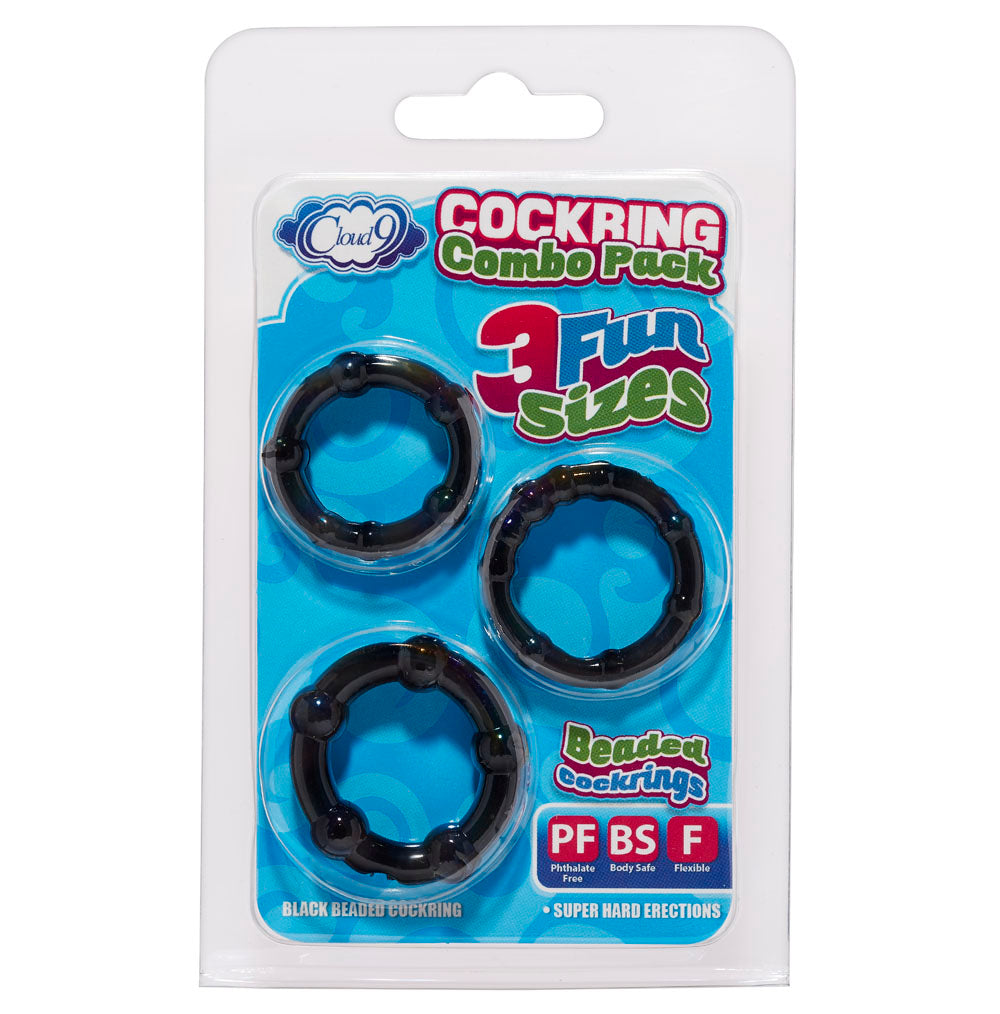 Cockring Combo Beaded - Black | WTC63841