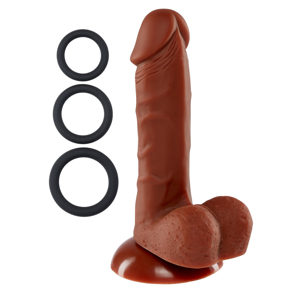 Pro Sensual Premium Silicone 6 Inch Dong With 3 Cockrings - Brown | WTC852844